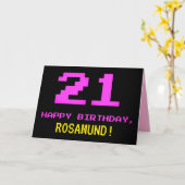 Fun, Nerdy, Geeky, Roze, 8-bits stijl 21st verjaar Kaart (Gele Bloem)