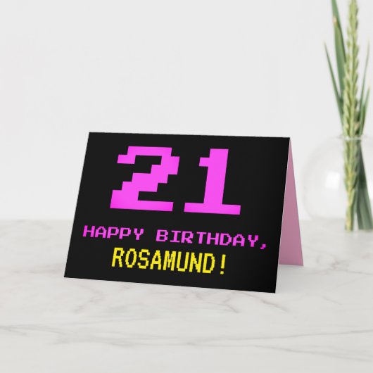 Fun, Nerdy, Geeky, Roze, 8-bits stijl 21st verjaar Kaart (Voorkant)