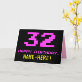 Fun, Nerdy, Geeky, Roze, 8-bits stijl 32e verjaard Kaart (Gele Bloem)