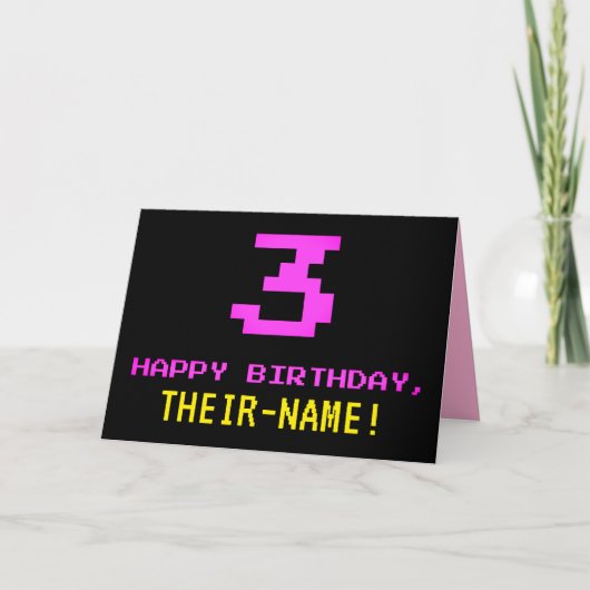 Fun, Nerdy, Geeky, Roze, 8-bits stijl 3rd Birthday Kaart (Voorkant)