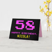Fun, Nerdy, Geeky, Roze, 8-bits stijl 58th Birthda Kaart (Gele Bloem)