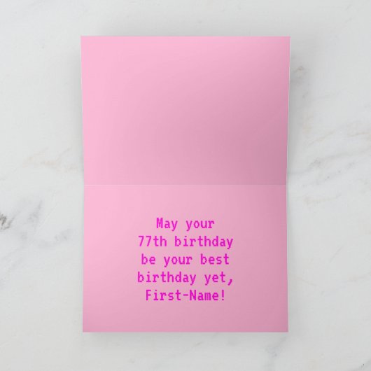Fun, Nerdy, Geeky, Roze, 8-bits stijl 77th Birthda Kaart (Binnen)