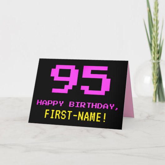 Fun, Nerdy, Geeky, Roze, 8-bits stijl 95th Birthda Kaart (Voorkant)