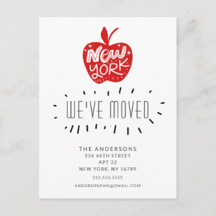 Fun New York Red Apple Moving Announcement Card Aankondigingskaart