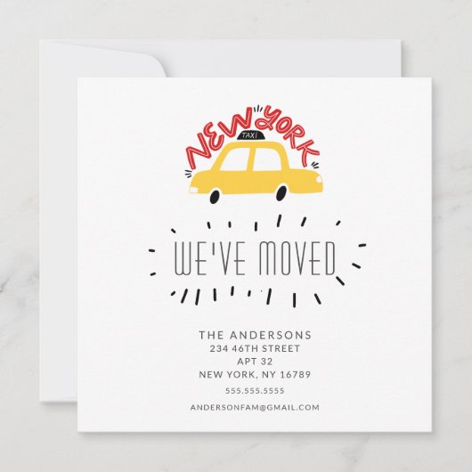 Fun New York Yellow Taxi Moving Announcement Card Kaart (Voorkant)
