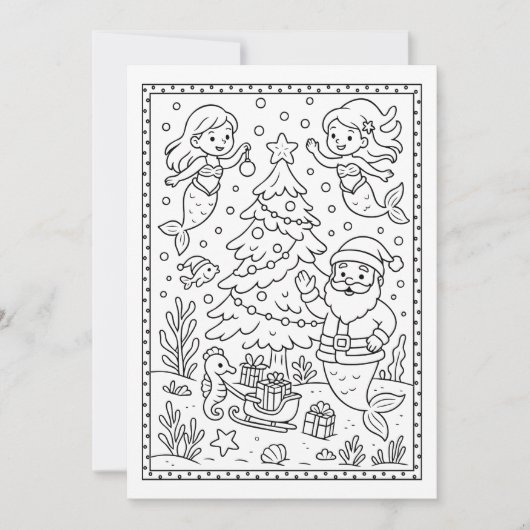 Fun Noël Sirènes Coloriage Carte à Note Plat (Devant)