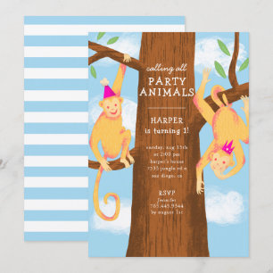 Fun Oerwoud Monkeys Birthday Party Kaart