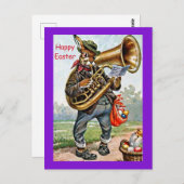 Fun Old Easter Bunny & French Horn Beauty Briefkaart (Voorkant / Achterkant)