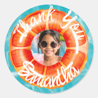 Fun Orange Pool Party Thank You Ronde Sticker