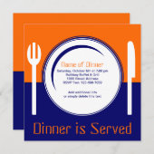 Fun Oranje & Blue Dinner Invitation Kaart (Voorkant / Achterkant)
