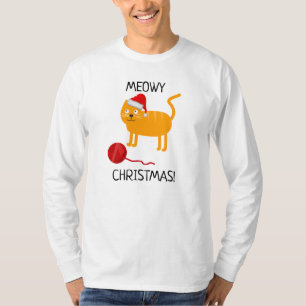 Fun Oranje Cat Meowy kerstMannen T-Shirt