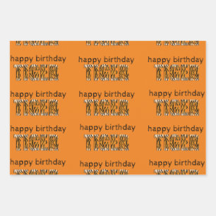 Fun Oranje Happy Birthday Tiger Inpakpapier Vel