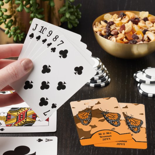 Fun Oranje Mr. en Mrs Monarch Butterfly Pair Pokerkaarten (Insitu)