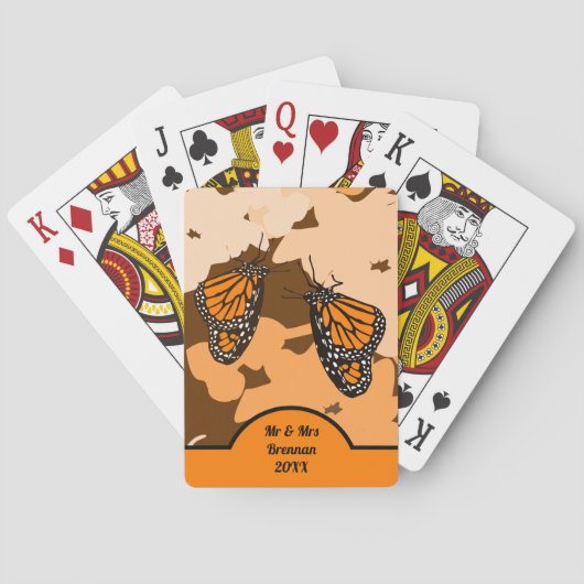 Fun Oranje Mr. en Mrs Monarch Butterfly Pair Pokerkaarten (Achterkant)