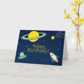 Fun Outer Space Rocket Wenskaart Kaart (Gele Bloem)