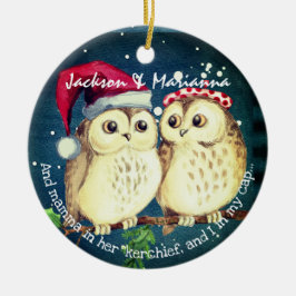Fun Owl Couight voor Kerstmis Keramisch Ornament