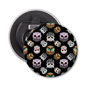 Fun Owl Pattern on Black Background Button Flesopener