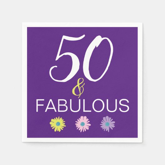 Fun Paars 50 en Fabulous Daisy Illustrated Napki Servet (Voorkant)