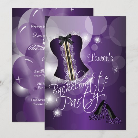 Fun Paars Bachelorette Party Kaart (Voorkant / Achterkant)