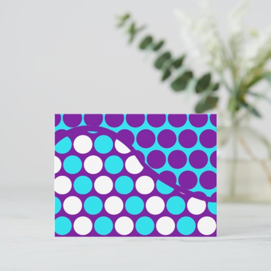 Fun Paars en Blauwgroen poka Dot Wave Pattern Briefkaart (Staand voorkant)