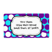 Fun Paars en Blauwgroen poka Dot Wave Pattern Etiket (Voorkant)