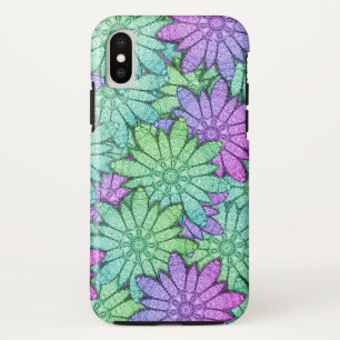 Fun Paars en Green Flowers iPhone X Hoesje
