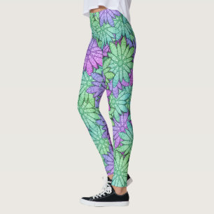 Fun Paars en Green Flowers Leggings