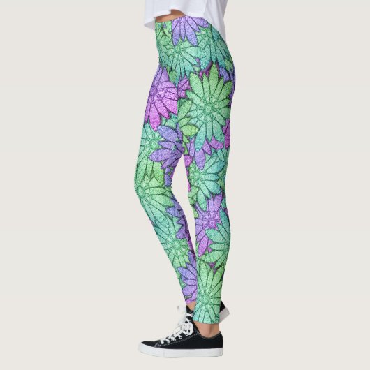 Fun Paars en Green Flowers Leggings (Links)