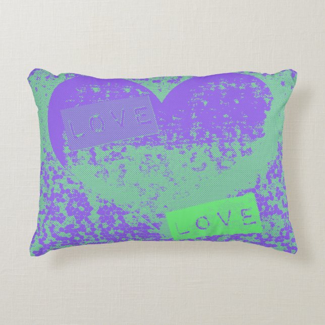 Fun Paars en Mint Retro Heart Design Accent Kussen (Voorkant)