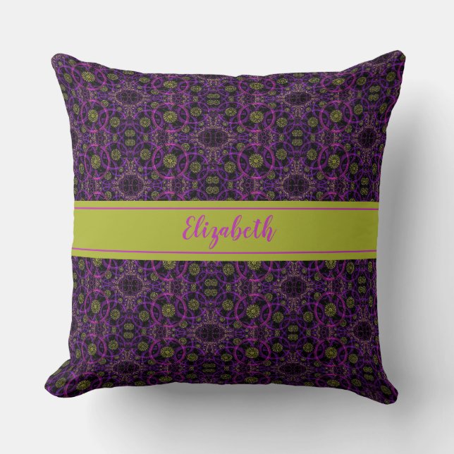 Fun Paars Pattern Monogrammed Sierkussen (Voorkant)