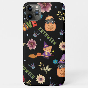 Fun Paars Pet Catoween, Cute Oranje Pumpkin iPhone 11 Pro Max Hoesje