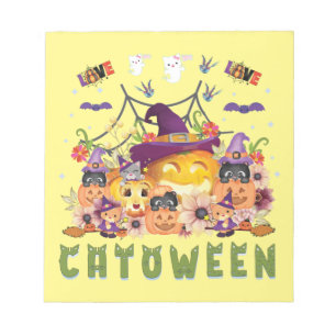 Fun Paars Pet Catoween, Cute Oranje Pumpkin Notitieblok