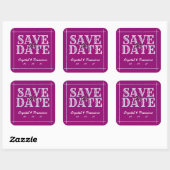 Fun Paars Save the Date Vierkante Sticker (Vel)