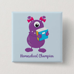 Fun Paarse Monster Homeschool Champion Vierkante Button 5,1 Cm