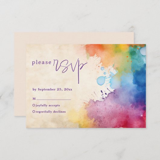 Fun paint splits mariage rsvp carte (Devant / Derrière)