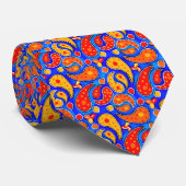 Fun Paisley Oranje Red Yellow op Bright Royal Blue Stropdas (Opgerold)