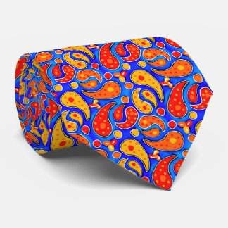 Fun Paisley Oranje Red Yellow op Bright Royal Blue Stropdas