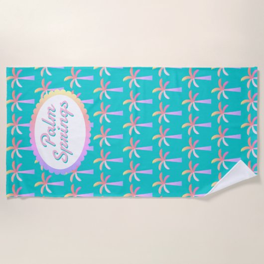 Fun Palm Springs Tropische Turquoise Palm Tree Strandlaken (Voorkant)
