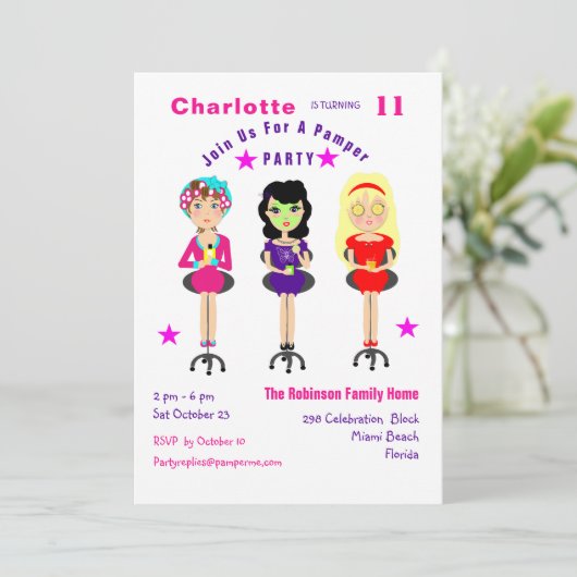 Fun Pamper Party Filles Anniversaire Invitations (Debout devant)