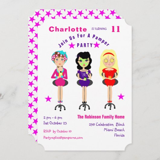 Fun Pamper Party Filles Anniversaire Invitations (Devant / Derrière)
