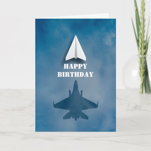 Fun Paper Vliegtuig en Jet Fighter Schaduw, Verjaa Kaart (Voorkant)