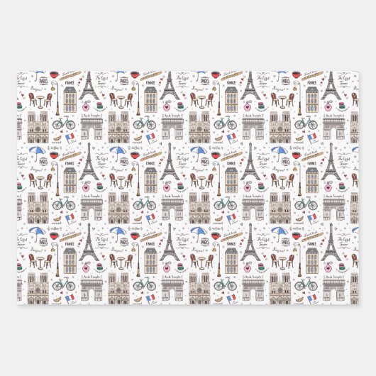 Fun Paris Doodles - 3 kleuren Inpakpapier Vel (Voorkant)