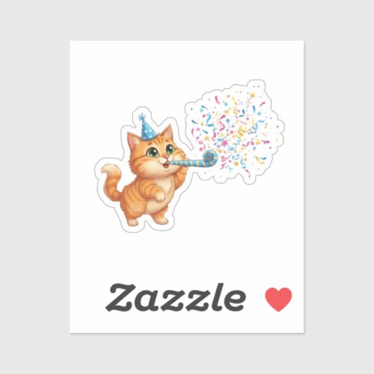 Fun Party Horn Cat Confetti Explosion New Year Sticker (Vel)