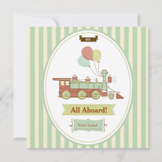 Fun Party Train 10th Birthday Invitation (Devant)