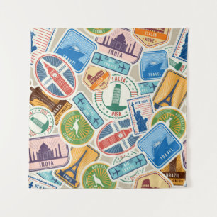 Fun Passport Stamps Tapestry Wandkleed