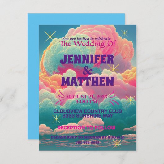 Fun Pastel Cotton Candy Clouds Faire-part de maria (Devant / Derrière)