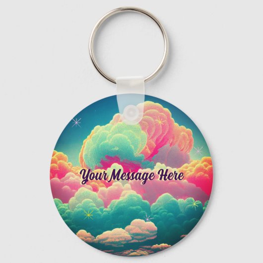 Fun Pastel Cotton Snoep Clouds Sleutelhanger (Voorkant)