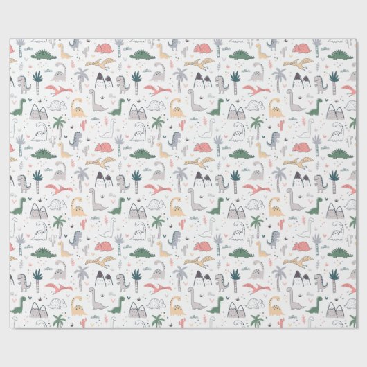 Fun Pastel Dinosaur Scene Pattern Cadeaupapier (Vlak)