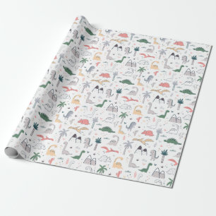 Fun Pastel Dinosaur Scene Pattern Cadeaupapier
