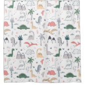 Fun Pastel Dinosaur Scene Pattern Douchegordijn (Voorkant)